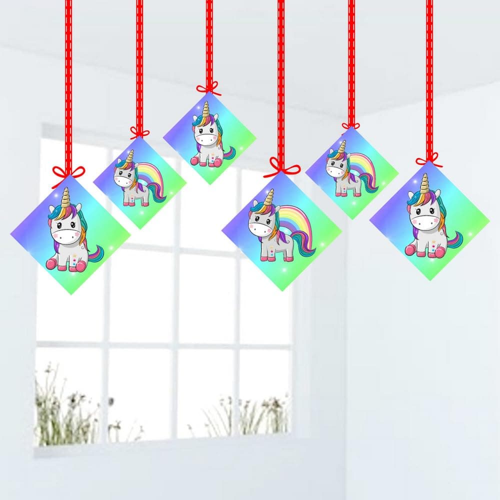 Balloonistics Unicorn Theme Hanging Decorations Double-Sided Cardstock Party Cutouts Birthday Decor for Girls Includes Ribbons (Hangings - Pack of 12)