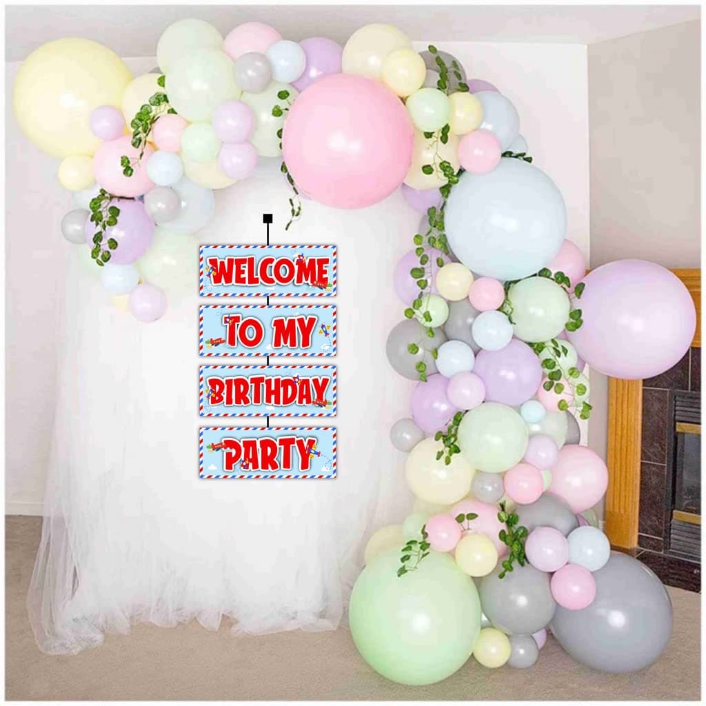 Aeroplane Theme Outdoor Welcome Board 2.3 feet Cardstock Panels - Blue & Red Airplane Birthday Entrance Sign (Welcome Board 2.3 feet) thumbnail 4