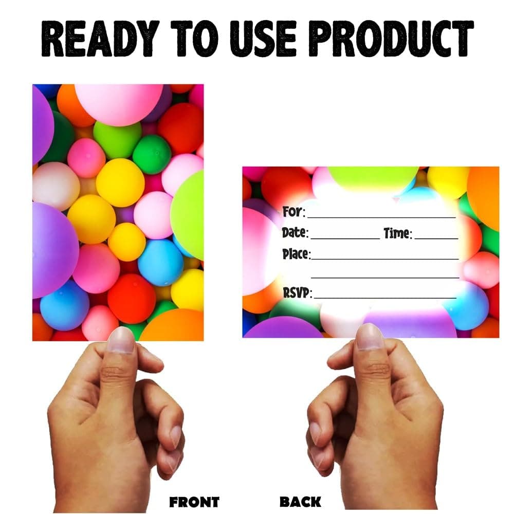 Balloonistics Colorful Balloon Birthday Invitation Cards - Pack of 10 Premium Double-Sided Cardstock Invites with Envelopes - Vibrant Rainbow Theme Party Announcements for Kids & Adults (Invite Cards - Pack of 10) thumbnail 4