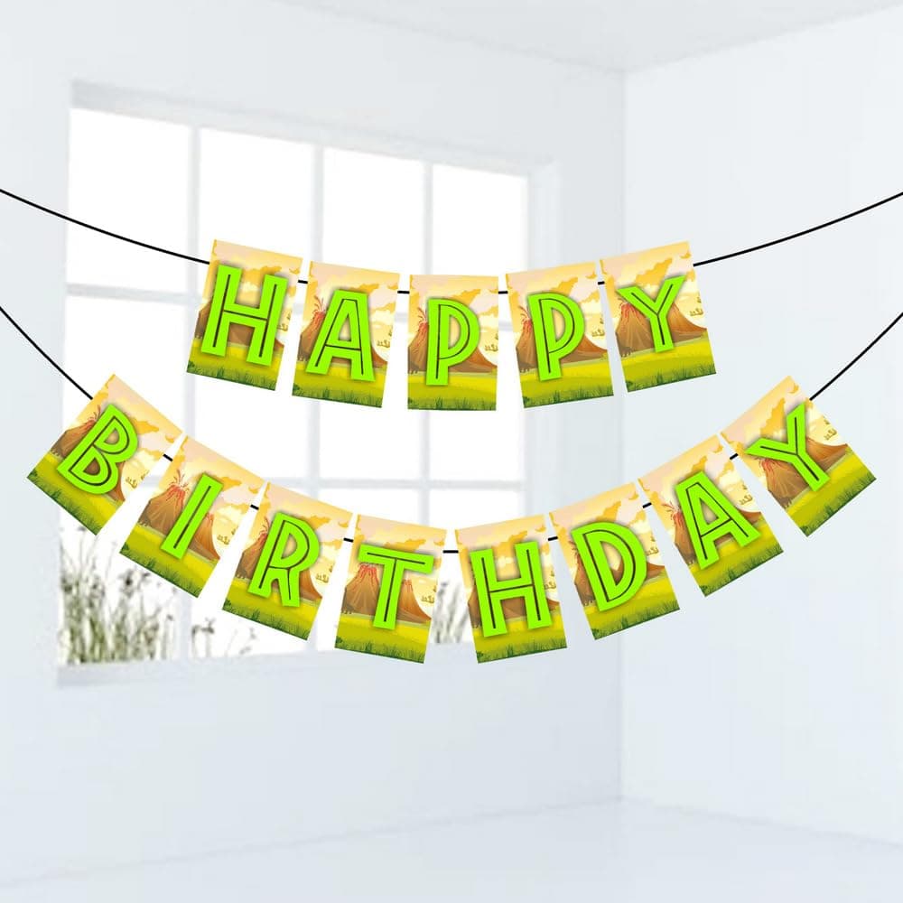 Balloonistics Dinosaur Theme Happy Birthday Hanging Bunting Banner – Party Flag for Kids' Dino Birthday Decorations thumbnail 3