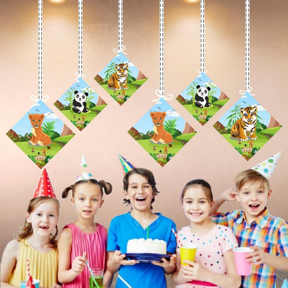 Balloonistics Zoo Theme Hanging Decorations - Pack of 12 Double-Sided Cardstock Animal Cutouts with Shimmering Foil Swirls - Lion, Elephant, & Zebra Jungle Safari Party Supplies (Hangings - Pack of 12) thumbnail 4