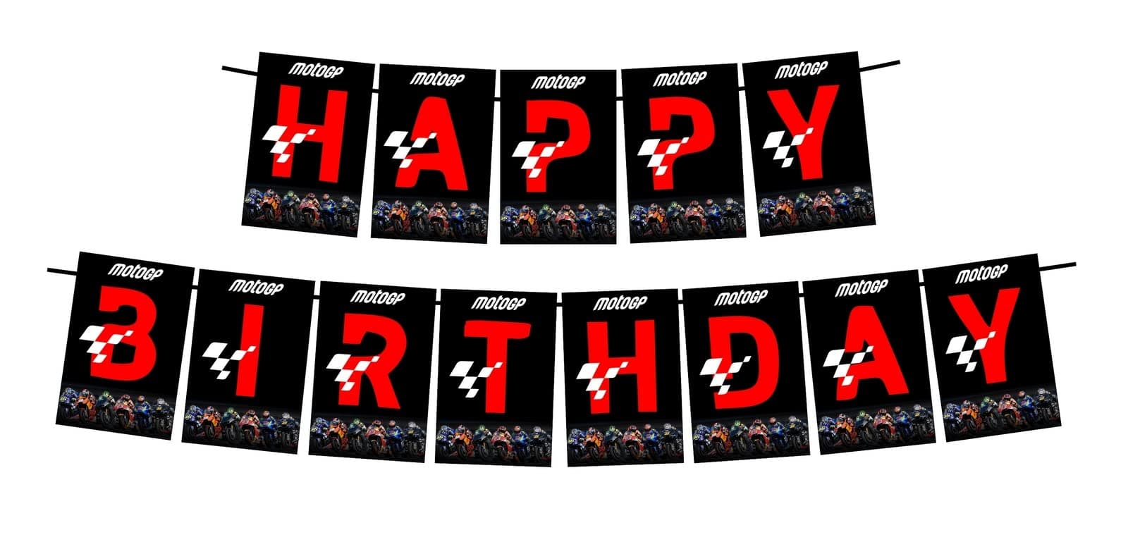 Balloonistics MotoGP Racing Theme Happy Birthday Banner - Premium Cardstock Bunting, Checkered Flag Design, Superbike Party Decoration thumbnail 1