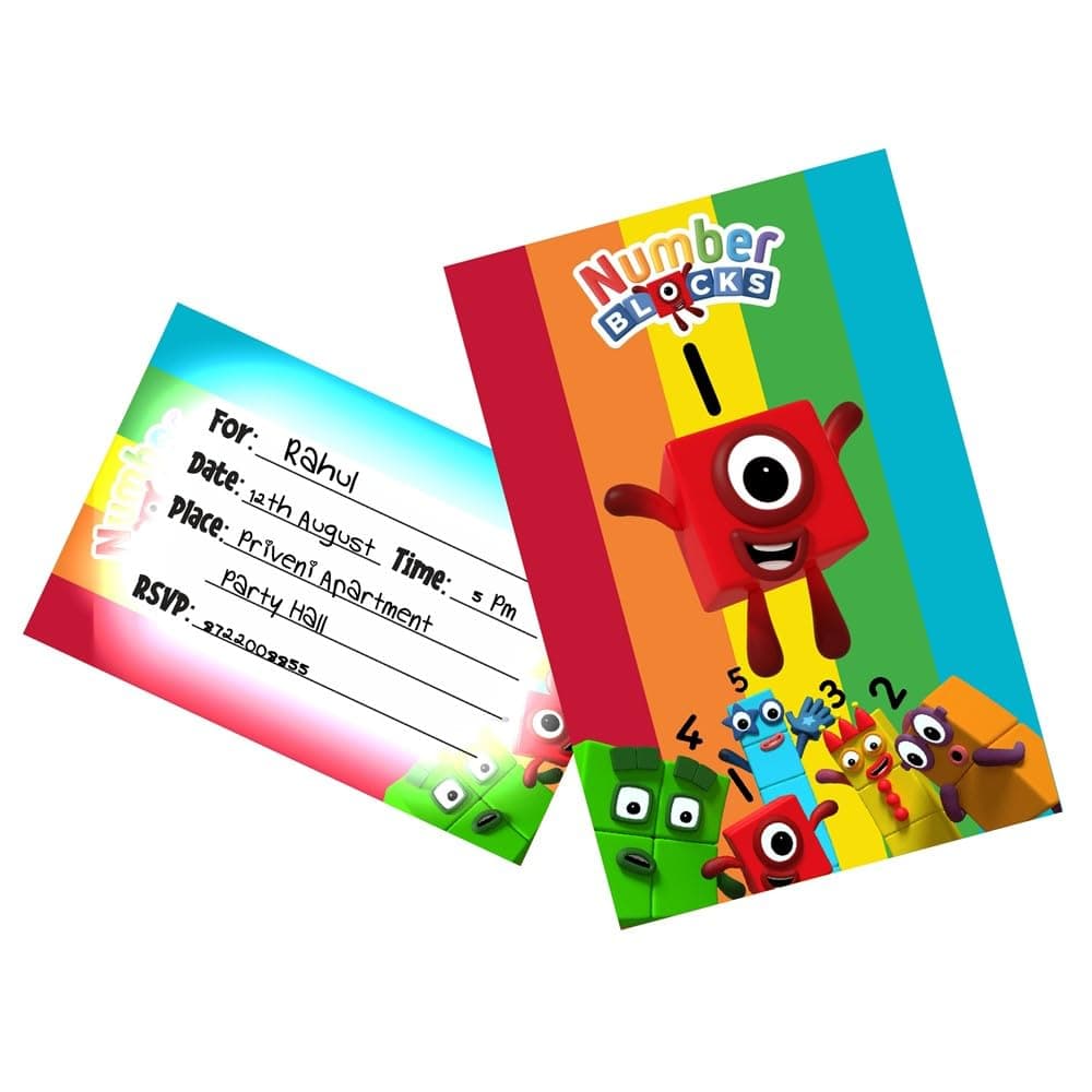 Balloonistics Numberblock Theme Birthday Invitation Cards - Pack of 10 Math-Powered Galaxy & Learning Fun Invites with Envelopes - Double-Sided Cardstock Fill-in Invitations for Kids, Educational Cartoon Party Supplies (Invite Cards - Pack of 10) thumbnail 1