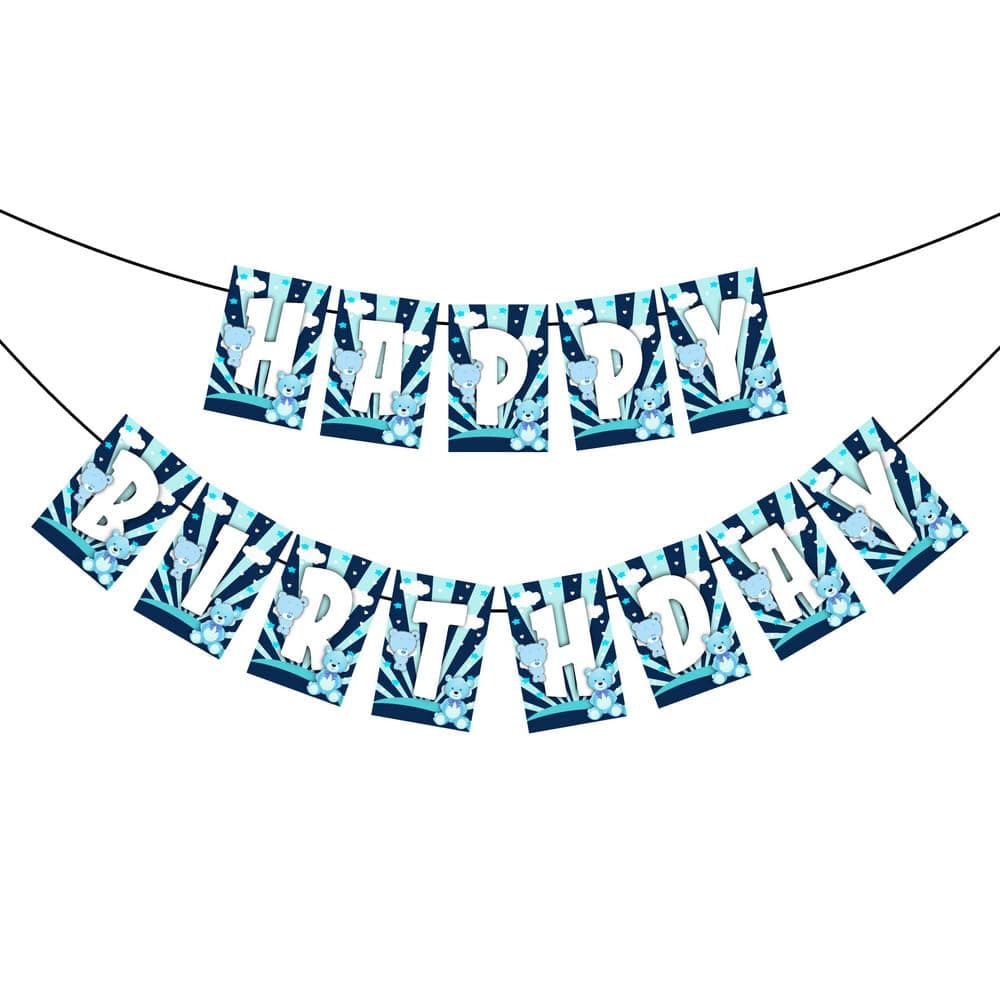 Balloonistics Blue Teddy Bear Birthday Banner - "Mom Theme" Happy Birthday Bunting for Boys' Party Decorations - Premium Cardstock Backdrop for Indoor & Outdoor Use, Includes Ribbon - Cuddly Bear Theme Party Supplies (Happy Birthday Banner) thumbnail 2