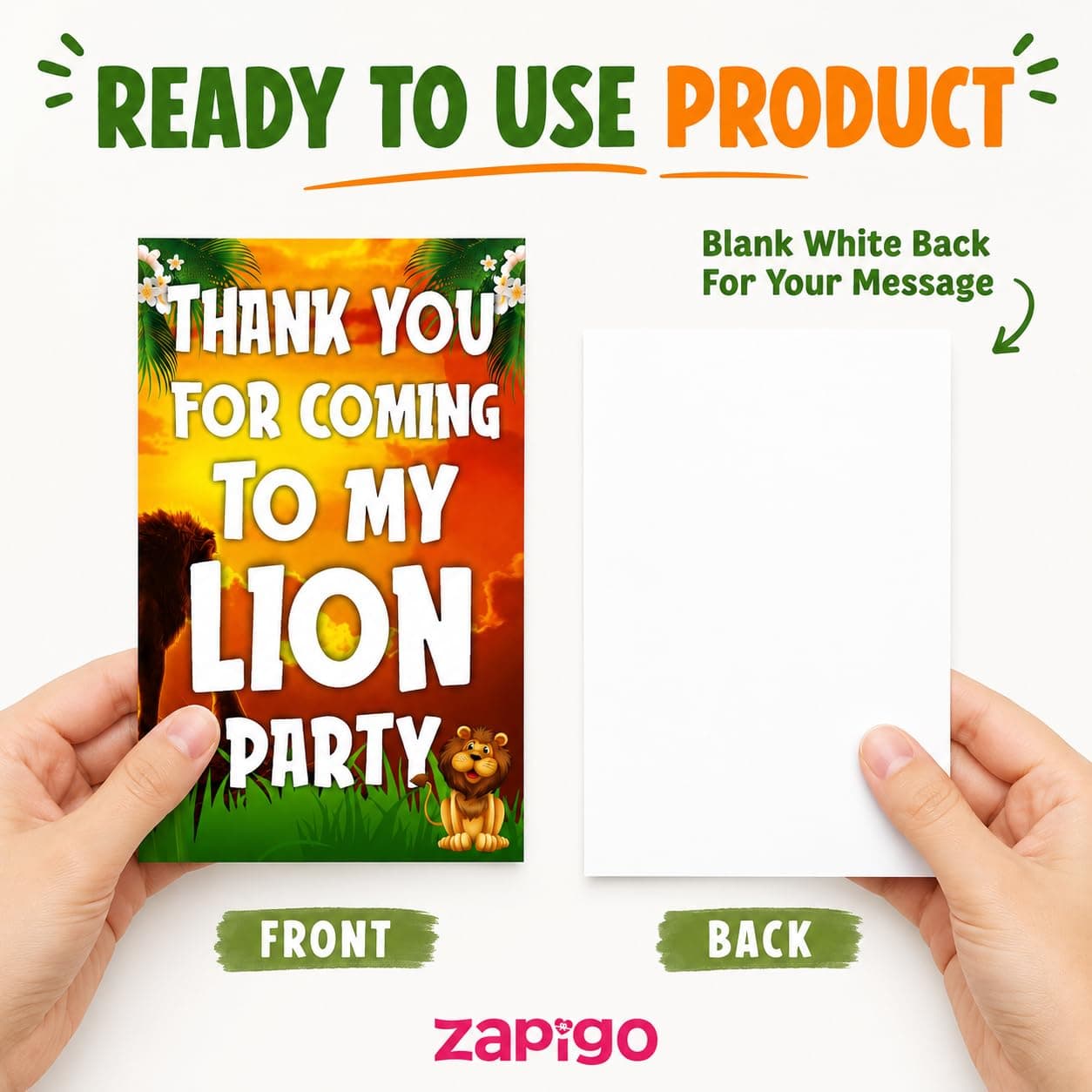 Balloonistics Lion Theme Thank You Cards - Pack of 20 Roaring Jungle Safari Appreciation Notes - Premium Cardstock "King of the Jungle" Stationery, Wild One Zoo Birthday Party Favors for Kids (Thank you Cards - Pack of 20) thumbnail 4