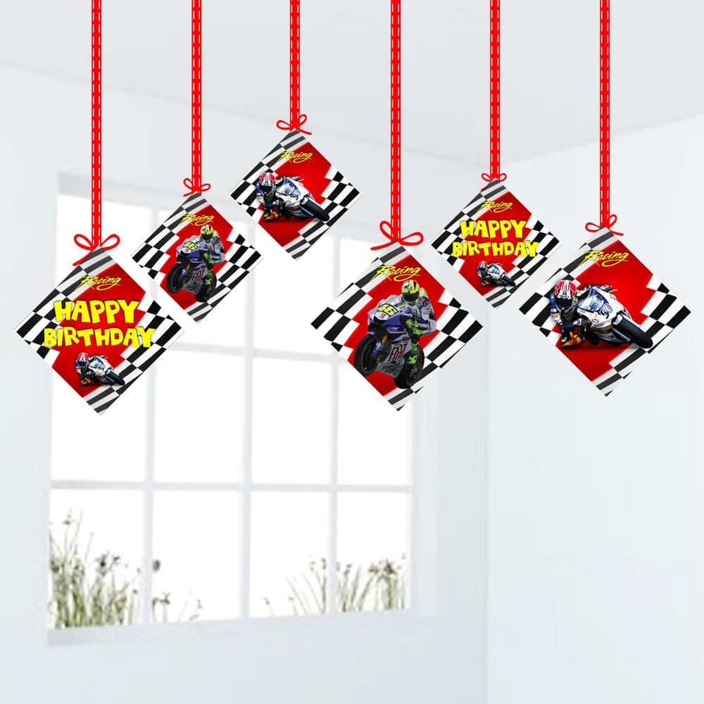 Balloonistics Sports Car Theme Hanging Decorations - Pack of 12 Double-Sided Cardstock Cutouts - Racing & Supercar Birthday Party Supplies - Includes Ribbons - Fast One & Two Fast Room Decor (Hangings - Pack of 12) thumbnail 1