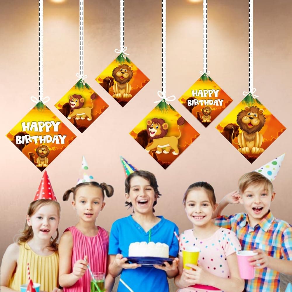 Balloonistics Lion Theme Party Hangings - Pack of 12 Roaring Jungle Safari Ceiling Decorations - Premium Cardstock Lion Cutouts with Hanging Strings, Wild One & Zoo Birthday Decor for Boys & Girls (Hangings - Pack of 12) thumbnail 4