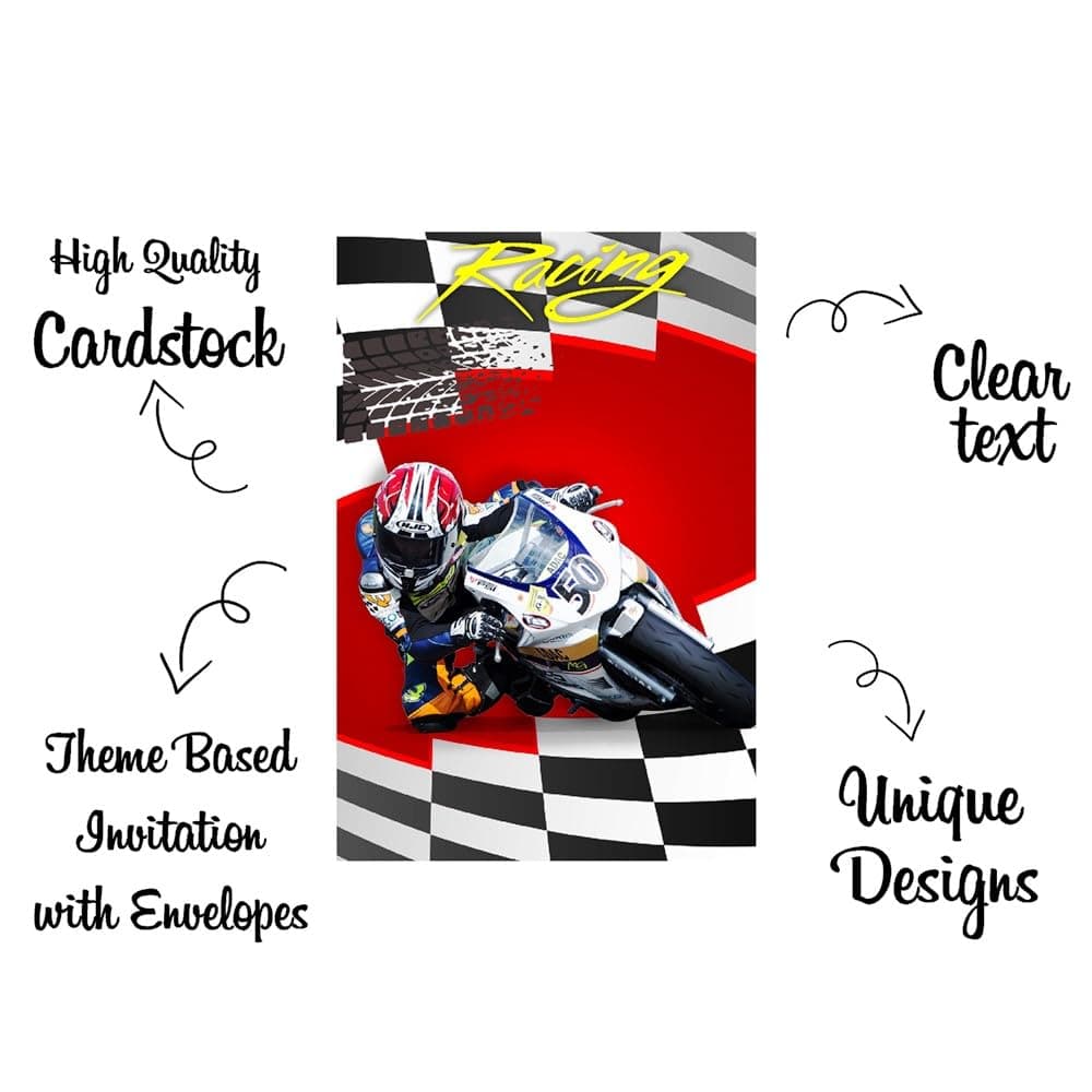 Balloonistics Sports Bike Theme Birthday Invitations - Pack of 10 Premium Matte Fill-In Cards - Racing & Superbike Party Invites - Double-Sided Cardstock Fast One & Two Fast Stationery (Invite Cards - Pack of 10) thumbnail 5