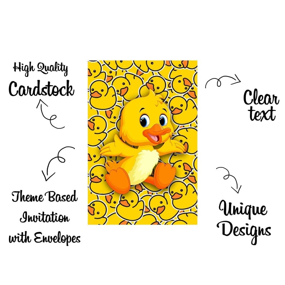Balloonistics Duck Theme Happy Birthday Invitation Cards with Envelopes - Pack of 10 "One Lucky Duck" Party Invites - Premium Cardstock Double-Sided Rubber Ducky & Bubble Design, Whimsical Bath Time Birthday Supplies (Invite Cards - Pack of 10) thumbnail 5
