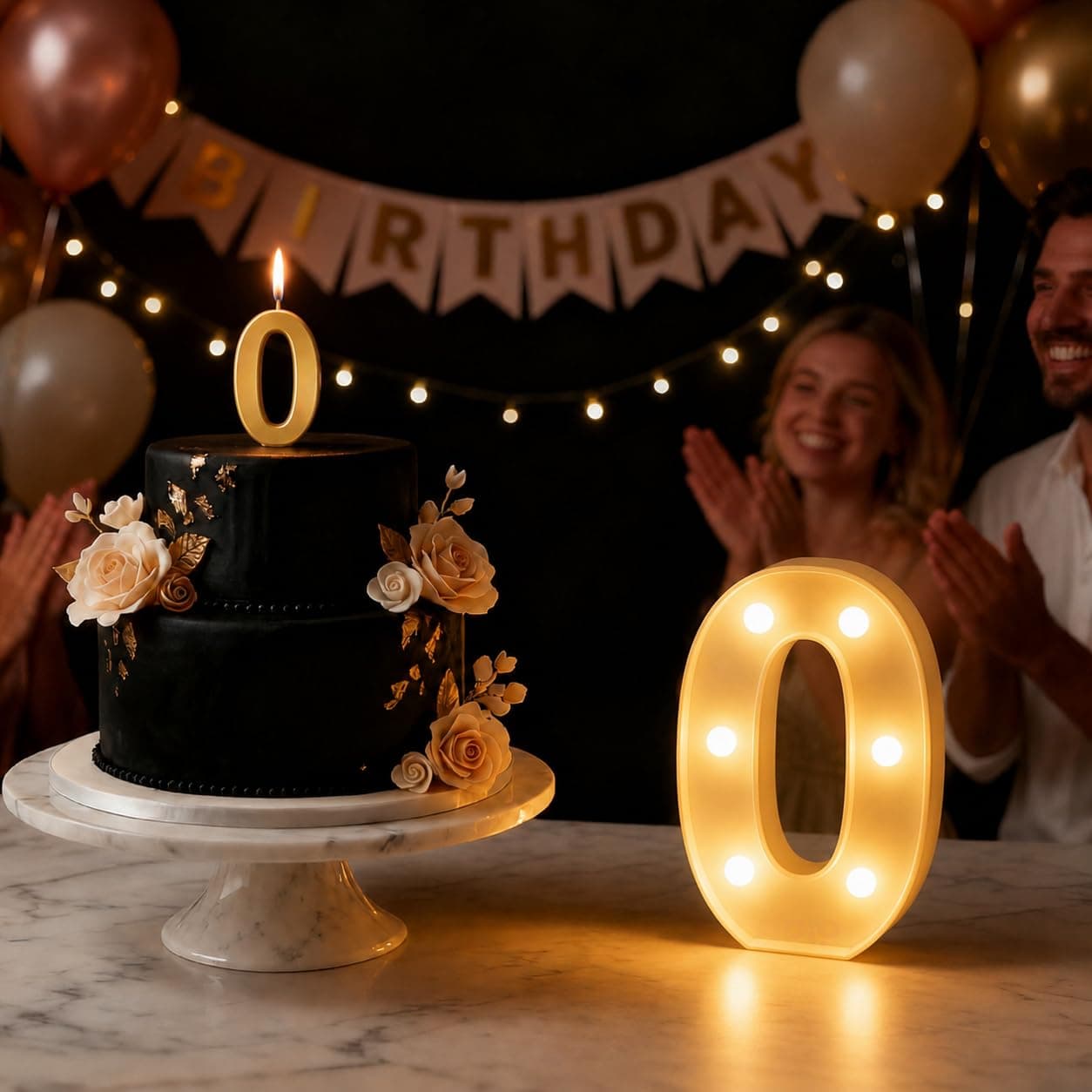 Balloonistics Number 0 LED Marquee Light & Gold Number 0 Birthday Candle Combo - 9-Inch Warm White Marquee Sign + Metallic Gold Cake Candle for 10th Birthday, Anniversary & Milestone Party Decoration thumbnail 1
