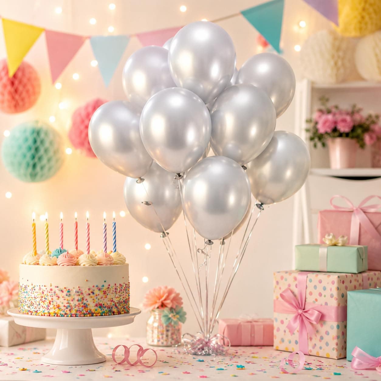 Balloonistics 10 Inch HD Metallic Shiny Balloons for Decoration, Decoration for Weddings, Engagement, Baby Shower, 1st Birthday, Anniversary, Birthday Party (Pack Of 50) (Silver) thumbnail 1