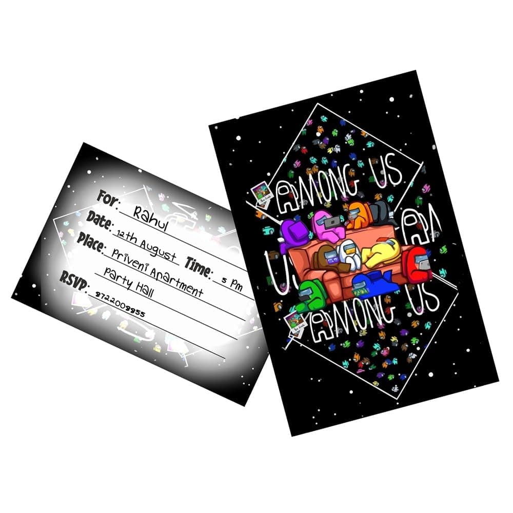 Balloonistics Among Theme Birthday Invitation Cards Double-Sided Premium Cardstock Invites Party Supplies for Birthdays (Invite Cards - Pack of 10)