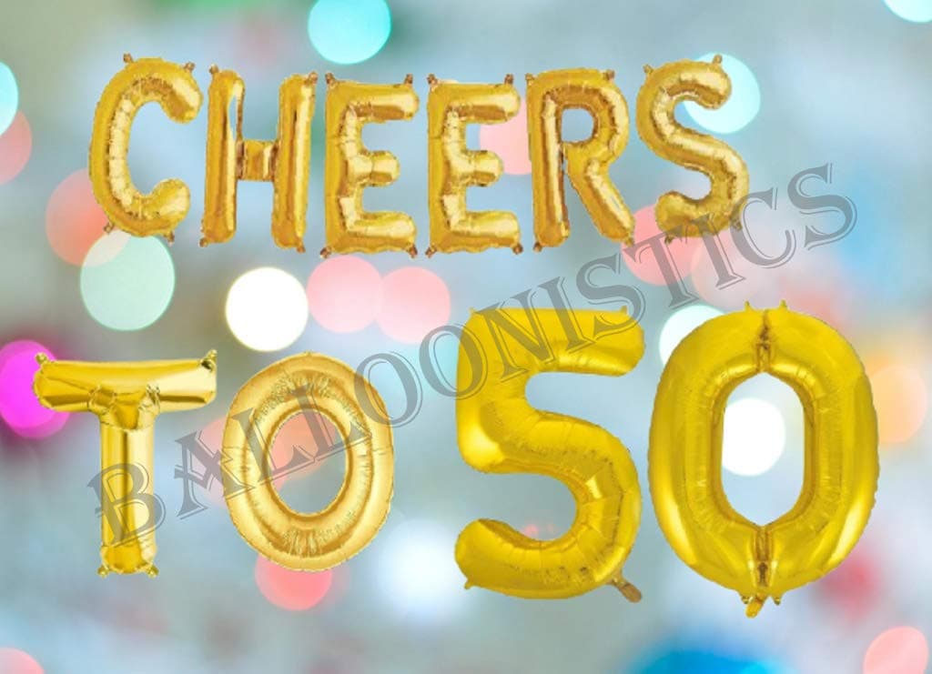Balloonistics Cheers to Fifty Foil Balloon Combo – “Cheers to 50” & Number 50 Foil Balloon Set for 50th Birthday & Golden Anniversary Party Decorations thumbnail 3