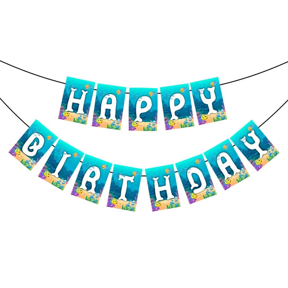 Balloonistics Ocean Underwater Theme Happy Birthday Banner Cardstock Birthday Backdrop Sign for Kids Durable Ocean Life Party Decorations with Ribbon (Happy Birthday Banner) thumbnail 1