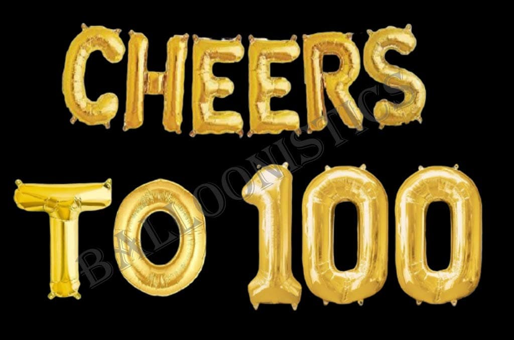 Balloonistics Cheers to 100 Years Foil Balloon Combo – Number 100 Gold Foil Balloon Set for 100th Birthday & Centenary Anniversary Celebration thumbnail 2