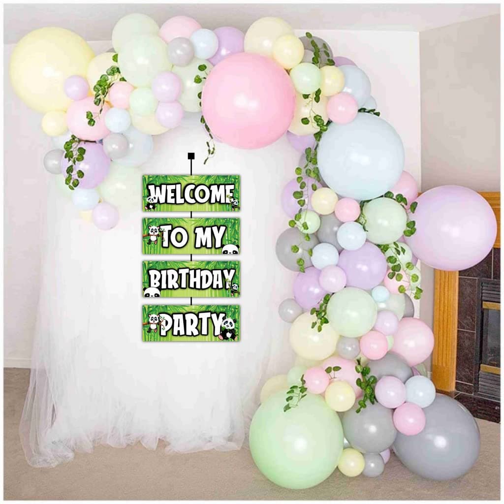 Balloonistics Panda Theme Birthday Welcome Board - 2.3 Feet Large Cardstock Entrance Banner - Cute Panda Bear & Bamboo Jungle Party Decorations for Boys & Girls - Indoor/Outdoor Welcome Sign with Ribbons (Welcome Outdoor Board) thumbnail 4