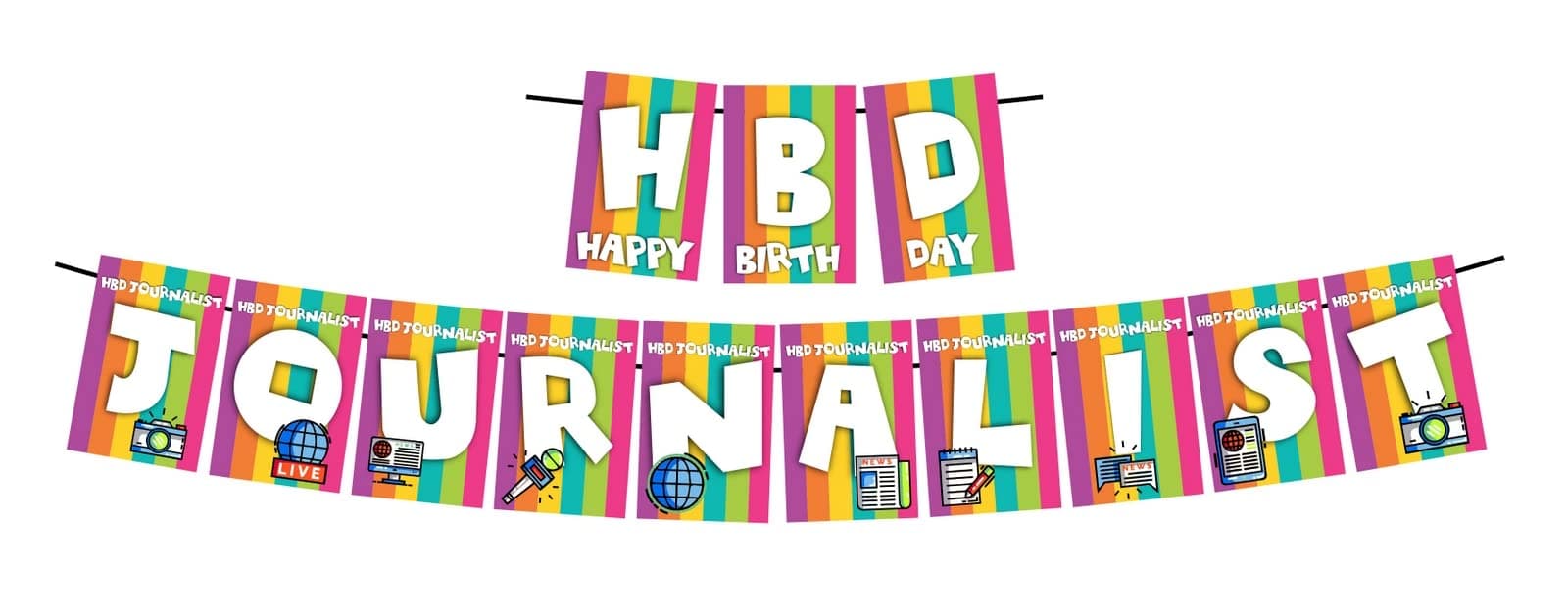 Balloonistics HBD Journalist Happy Birthday Banner - News & Media Theme Rainbow Cardstock Bunting - Reporter, Writer & Press Party Decorations, "Breaking News: Best Year Ever" Backdrop thumbnail 1
