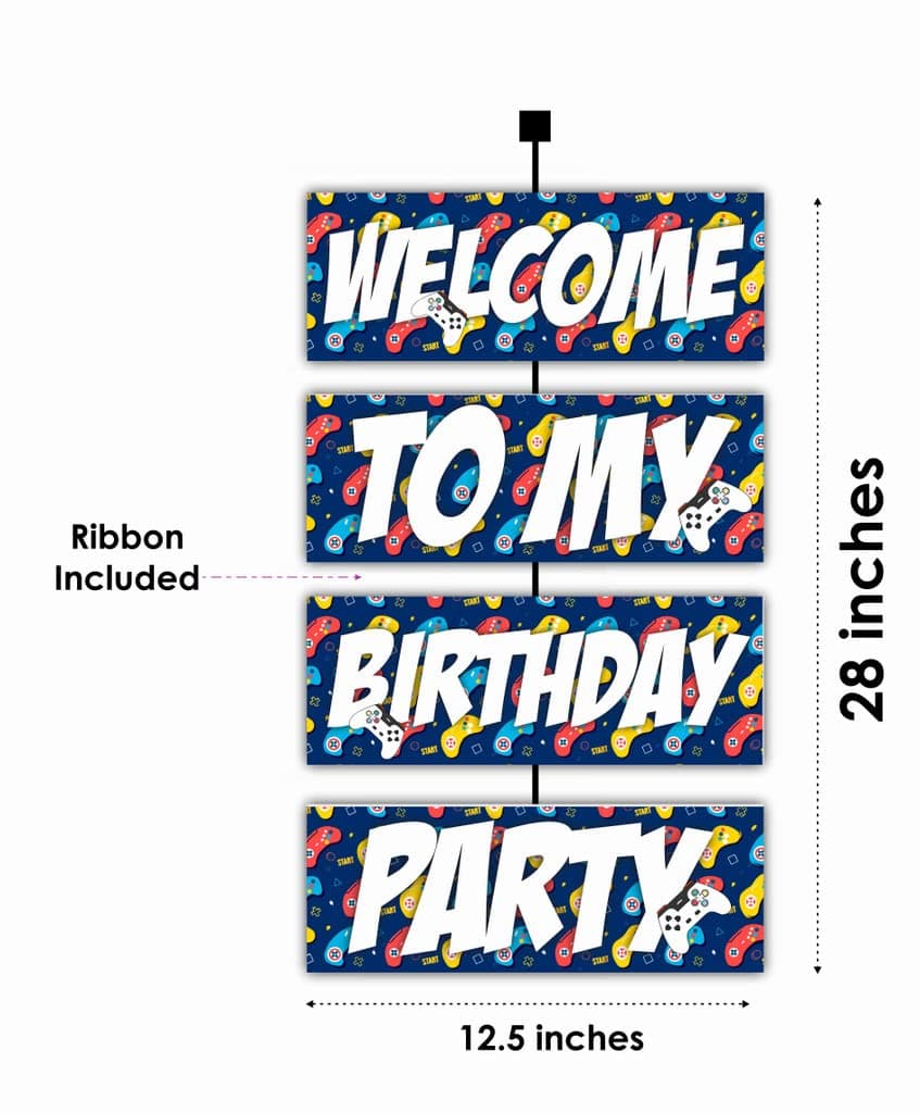 Balloonistics Video Game Theme Welcome Board (2.3 Feet) - Level Up Gaming Birthday Entrance Sign for Indoor & Outdoor - Large Cardstock Gamer Party Decoration, "Press Start" Welcome Banner with Ribbons (Welcome Outdoor Board) thumbnail 2