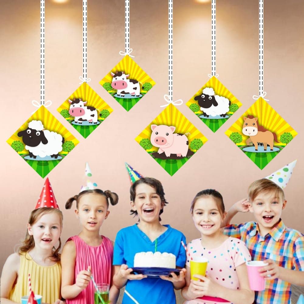Balloonistics Farm Theme Hanging Decorations - Pack of 12 Barnyard Birthday Hangings - Premium Cardstock Double-Sided Cow, Pig, & Tractor Cutouts with Strings, Rustic Country Party & Outdoor Bash Decor (Hangings - Pack of 12) thumbnail 4