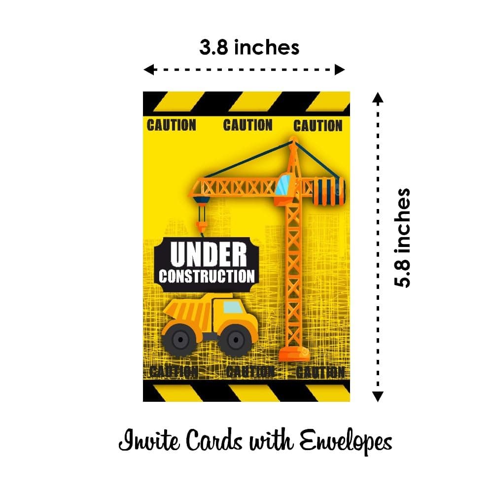 Balloonistics Construction Birthday Invitations Double-Sided Cardstock Party Invite Cards Excavator & Dump Truck Theme for Boys (Invite Card - Pack of 10) thumbnail 6