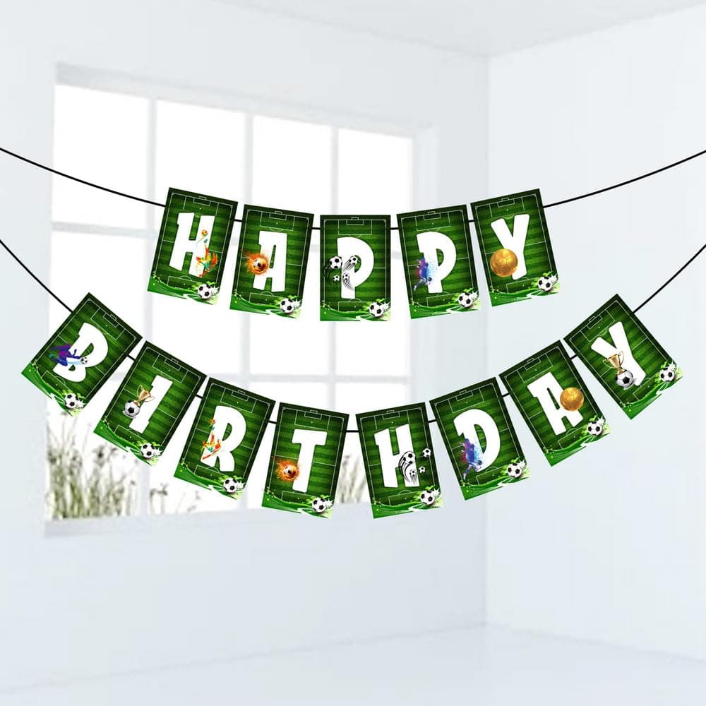 Balloonistics Football Theme Happy Birthday Banner - Premium Cardstock Soccer Stadium Bunting - Bold Sports Backdrop for Boys, Men & Game Day Celebrations - Includes Ribbon (Happy Birthday Banner) thumbnail 1