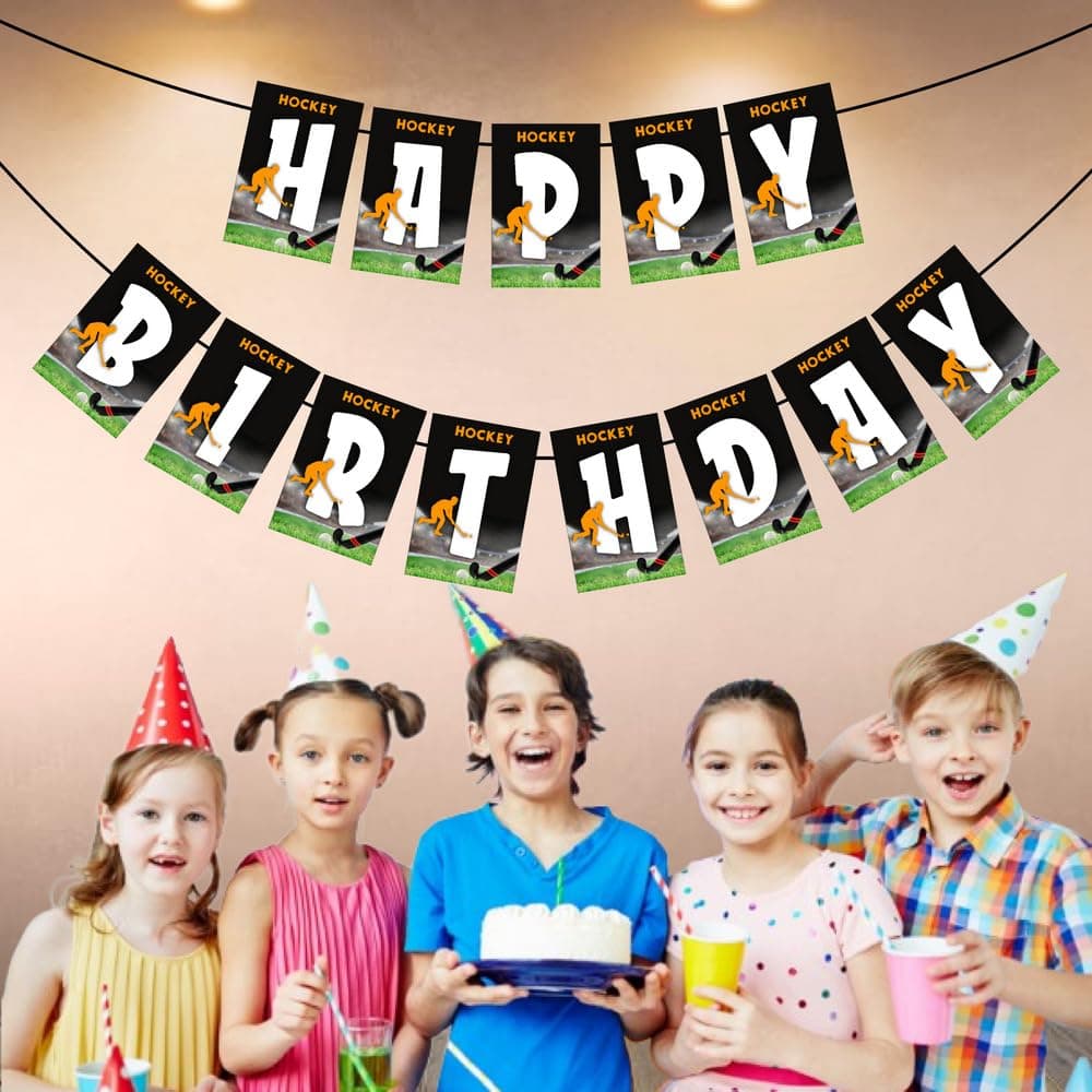 Balloonistics Hockey Theme Happy Birthday Banner - Ice & Field Hockey Cardstock Bunting for Kids and Adults - Slapshot & Game Day Party Supplies, Sports Theme Backdrop Decor thumbnail 3