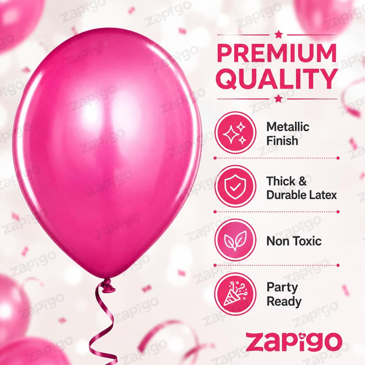 Balloonistics 50-Pack Metallic Pink Shiny Latex Balloons – HD Pink Balloons for Girls Birthday, Baby Shower, Bridal Shower & Pink Party Decoration thumbnail 2