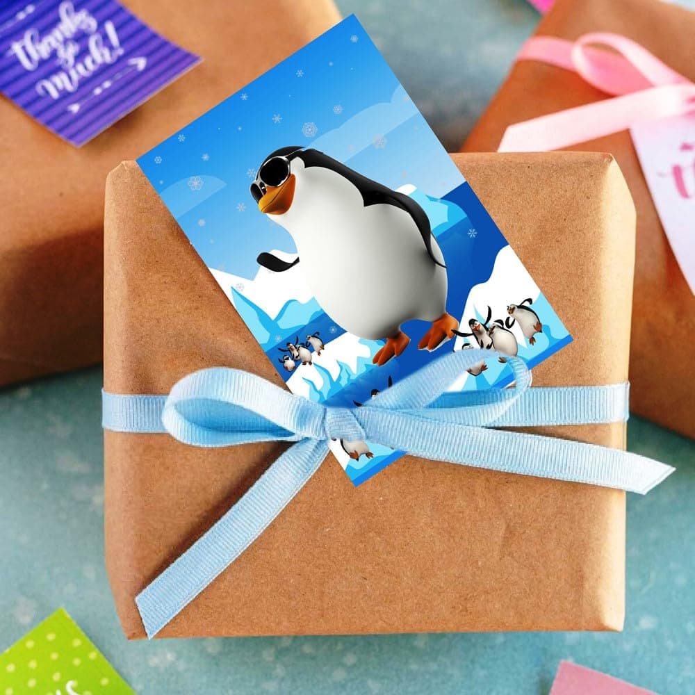 Balloonistics Penguin Happy Birthday Invitations - Pack of 10 Premium Cardstock Invite Cards - Cute Winter Theme 1st Birthday Party Supplies, "Thanks for Sliding By" Arctic Party Invites. (Invite Cards - Pack of 10) thumbnail 3