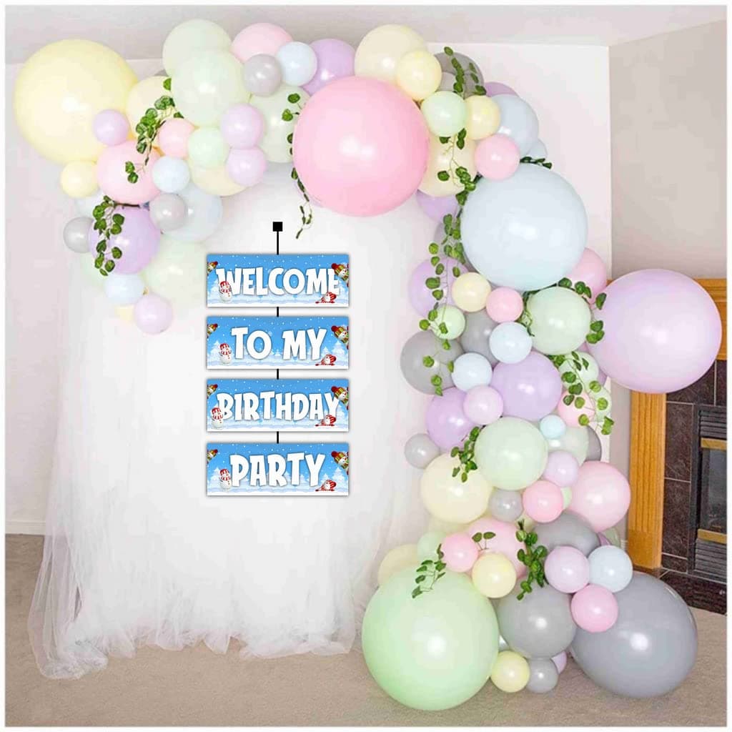 Balloonistics Snowman Birthday Welcome Board - 2.3 Ft Large Cardstock Winter Wonderland Party Sign - Frosty Theme Indoor & Outdoor Entrance Decoration, Kids First Birthday "Onederland" Bunting with Ribbons (Welcome Outdoor Board) thumbnail 4