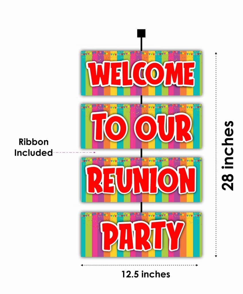 Balloonistics Reunion Theme Welcome Sign Board - 2.3 Feet Large Cardstock Door Hanging - Family Reunion, School Class & Friends Get-Together Party Decorations - Includes Elegant Hanging Ribbons, Indoor & Outdoor "Welcome Home" Backdrop (Welcome Outdoor Board) thumbnail 2