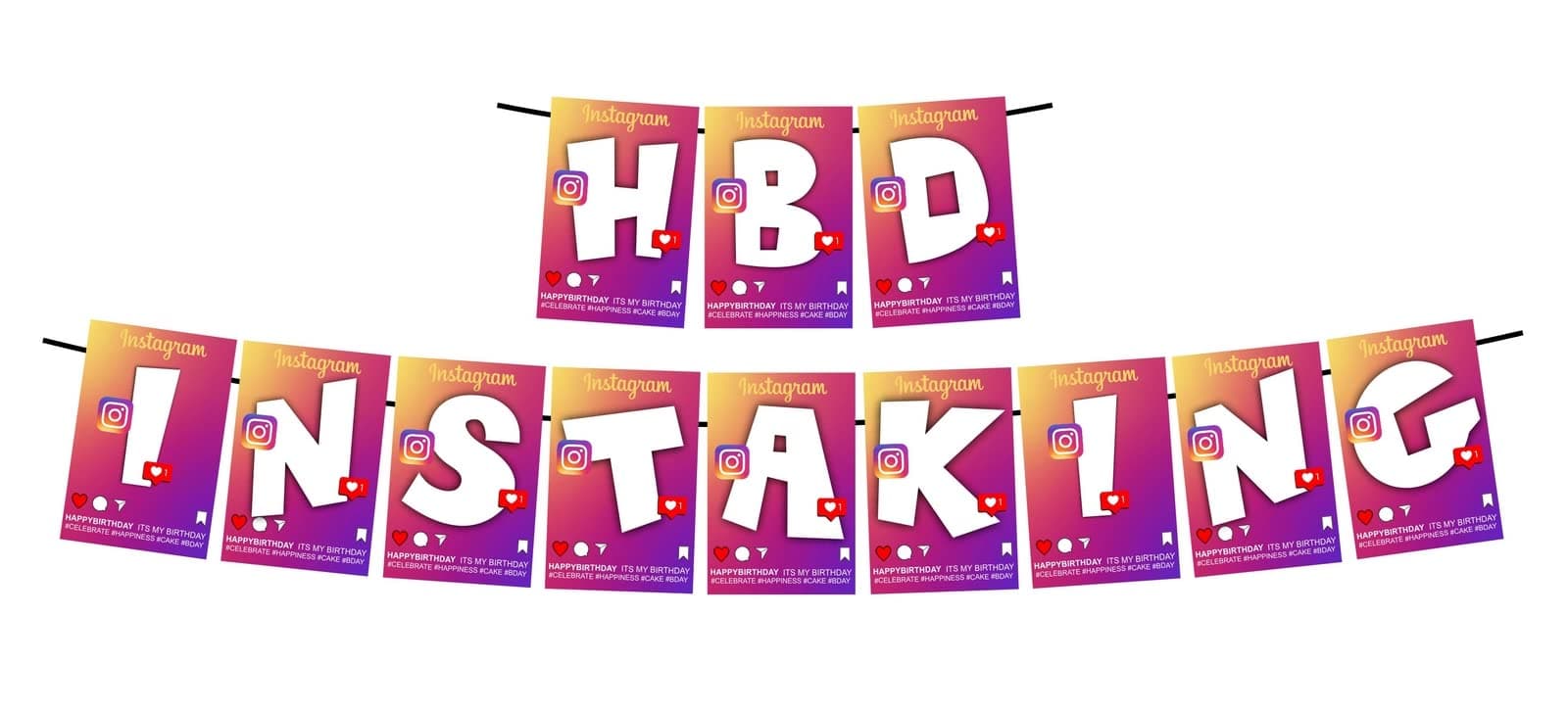 Balloonistics Insta King Theme Happy Birthday Banner - Royal Blue & Gold Social Media Inspired Cardstock Bunting - Premium Birthday Decoration Backdrop for Boys, Teens & Men (HBD Insta King Banner)