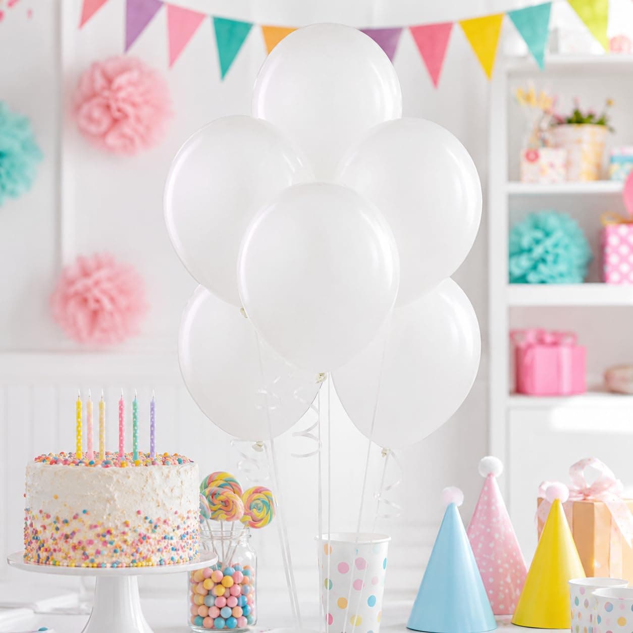 Balloonistics 50-Pack Metallic White Shiny Latex Balloons – HD White Balloons for Wedding, Baby Shower, Winter Theme & Elegant Party Decoration thumbnail 1