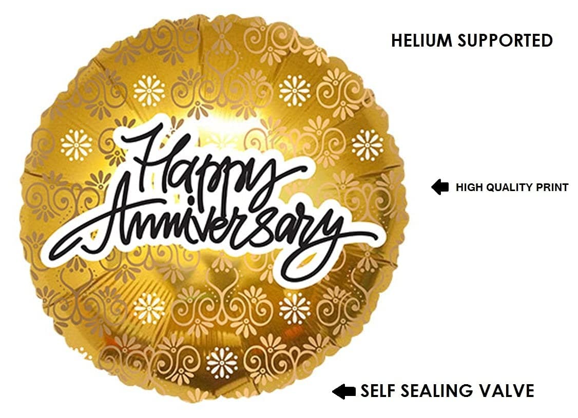 Balloonistics Happy Anniversary Printed Gold Round Foil Balloon – Anniversary Party Decoration Balloon (18 Inches, Pack of 1) thumbnail 3