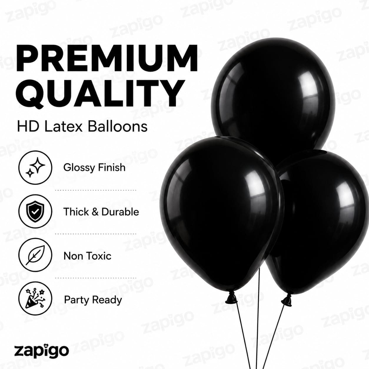 Balloonistics 25-Pack Metallic Pearl Finish Black Latex Balloons – Shiny Glossy Black Balloons for Milestone Birthday, Halloween, Bachelorette & Elegant Party Decoration thumbnail 2