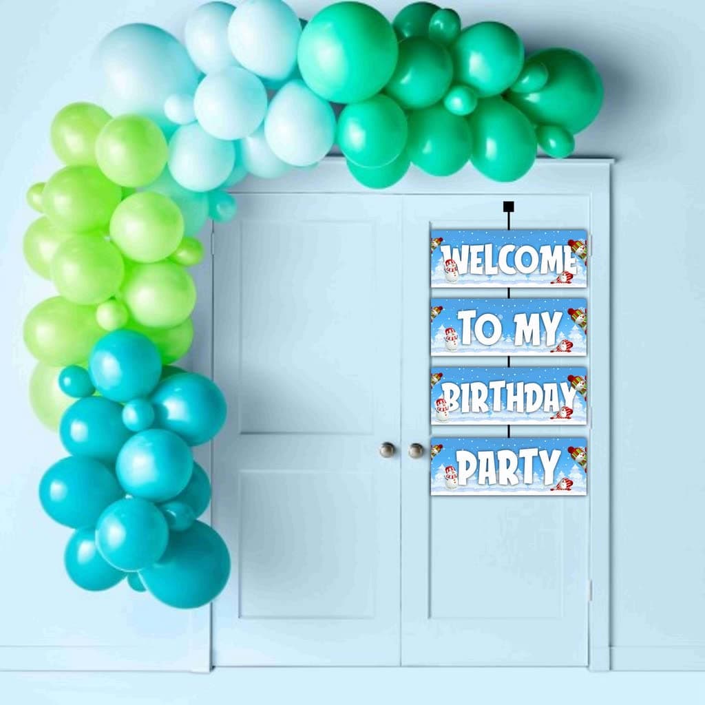 Balloonistics Snowman Birthday Welcome Board - 2.3 Ft Large Cardstock Winter Wonderland Party Sign - Frosty Theme Indoor & Outdoor Entrance Decoration, Kids First Birthday "Onederland" Bunting with Ribbons (Welcome Outdoor Board) thumbnail 3