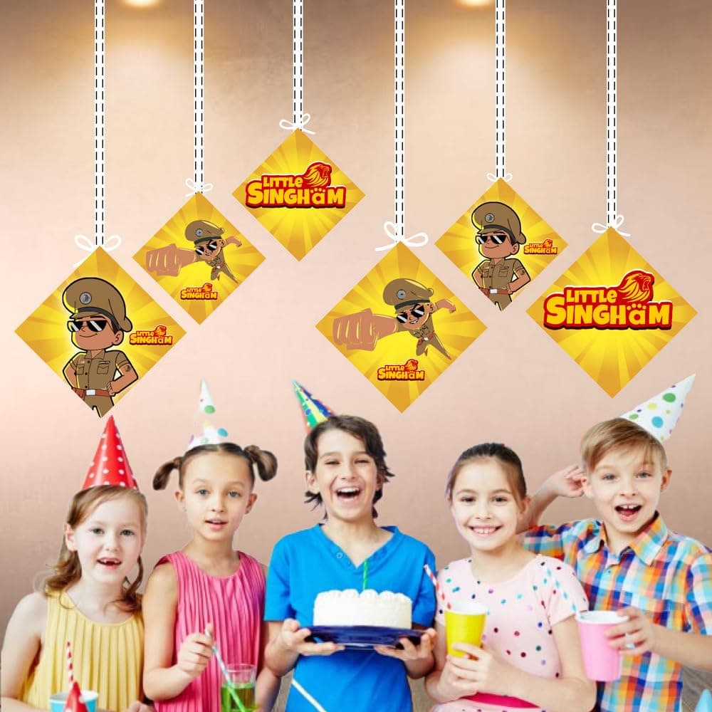 Balloonistics Little Police Singham Theme Hanging Decorations with Ribbons Double-Sided Printed Cardstock Perfect for Kids Birthday (Hangings - Pack of 12) thumbnail 4