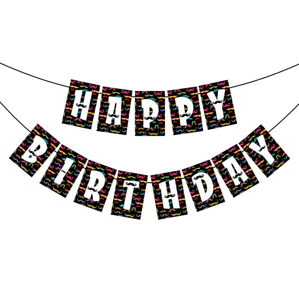 Moustache Theme Happy Birthday Banner - "Little Man" Gentlemen’s Cardstock Bunting - Dashing Mo-themed Birthday & Movember Party Decorations, "Stache & Dash" Backdrop (Happy Birthday Banner) thumbnail 2