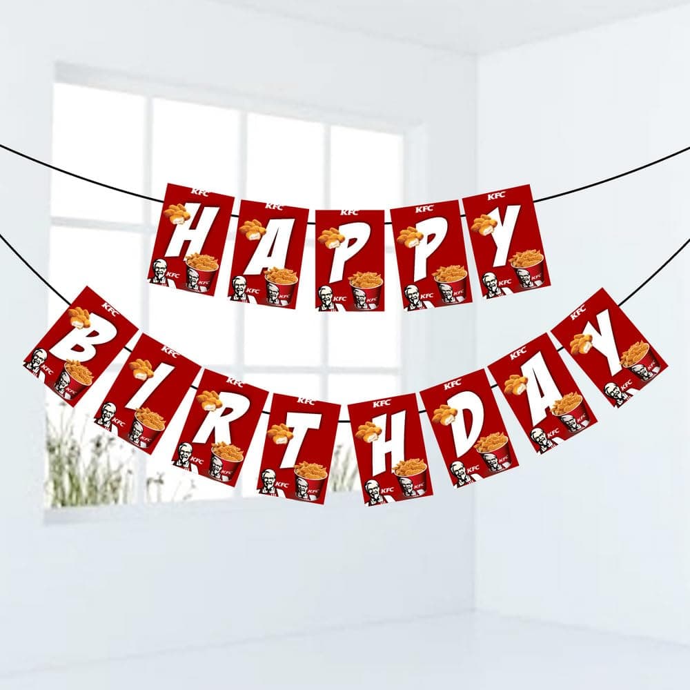 Balloonistics Fried Chicken Theme Happy Birthday Banner - Finger Lickin' Good Cardstock Bunting for Fast Food Lovers - Bucket & Wings Party Decorations, Fried Chicken Soul Food Backdrop thumbnail 1