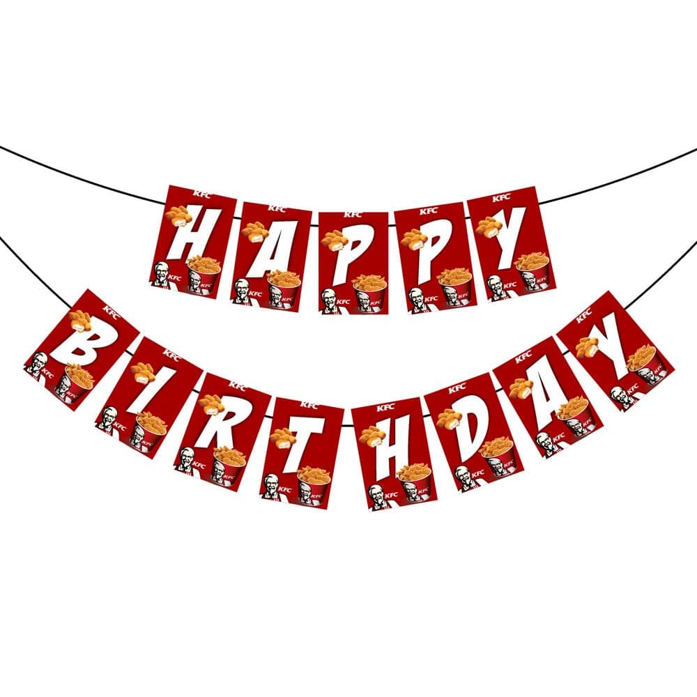 Balloonistics KFC Theme Happy Birthday Banner Premium Cardstock Fried Chicken Party Decorations Fast Food Birthday Backdrop for Chicken Lovers Including Ribbon thumbnail 2
