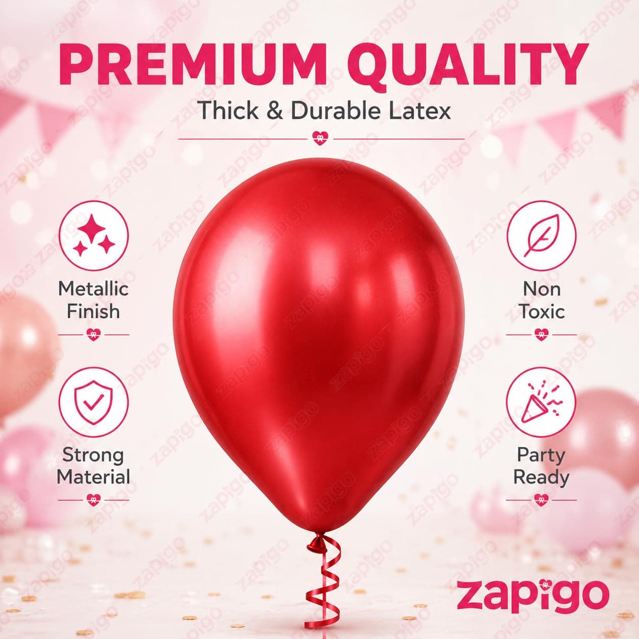 Balloonistics 25-Pack Metallic Pearl Finish Red Latex Balloons – Shiny Bold Red Balloons for Birthday, Valentine’s Day, Christmas & Vibrant Party Decoration thumbnail 2