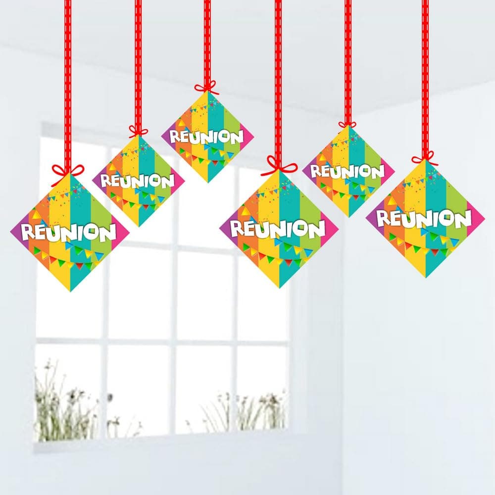 Balloonistics Reunion Theme Hanging Decorations - Pack of 12 Double-Sided Cardstock Swirls - Family Reunion, School Class & Friends Get-Together Party Supplies - Includes Ribbons, "Memories & Milestones" Backdrop (Hangings - Pack of 12)
