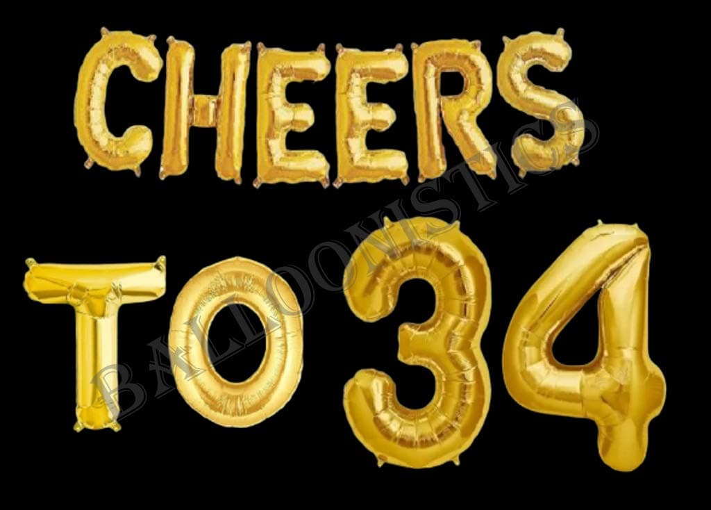 Balloonistics Cheers to Thirty Four Foil Balloon Combo – “Cheers to 34” & Number 34 Foil Balloon Set for 34th Birthday & Anniversary Party Decorations thumbnail 3