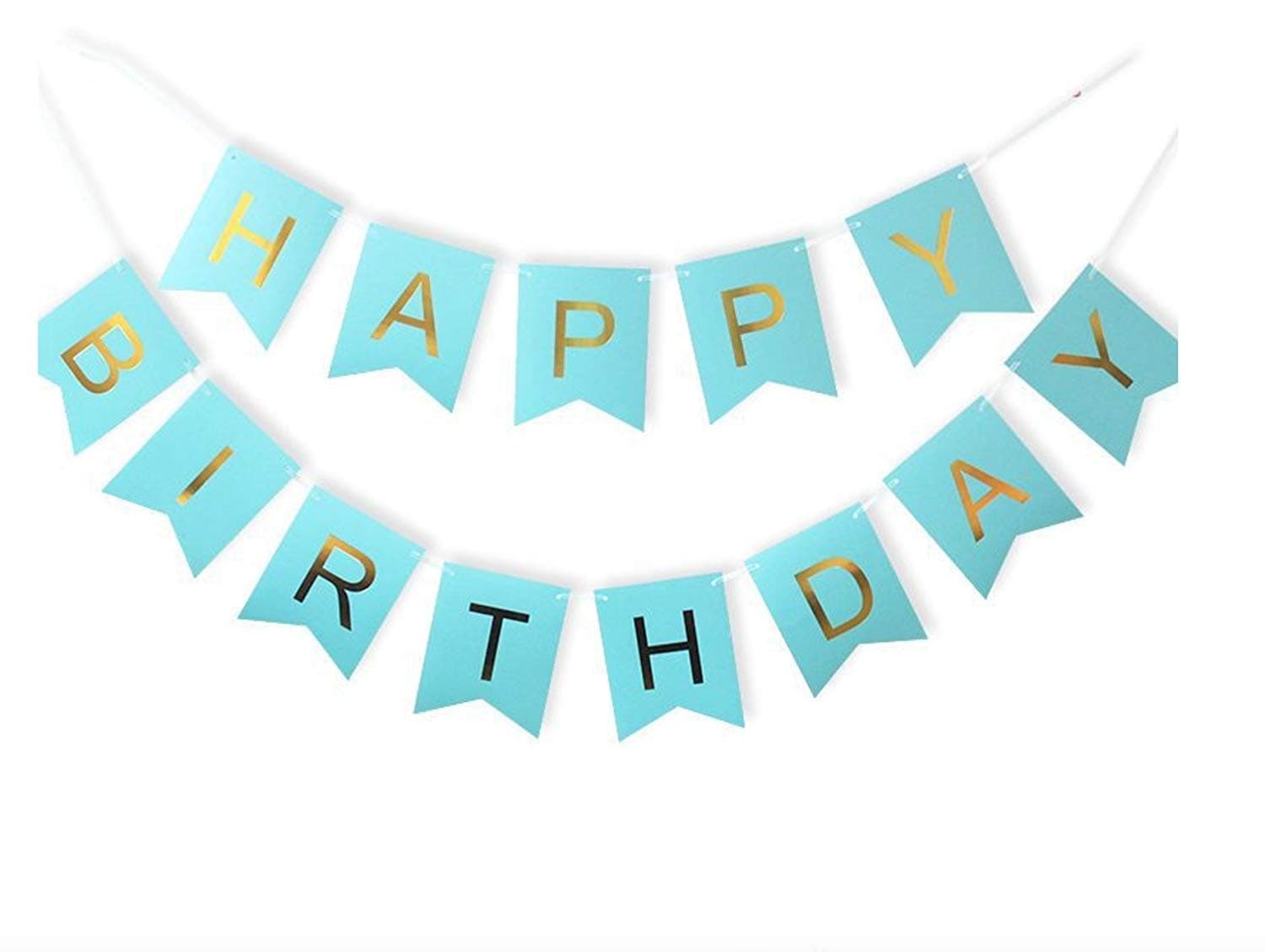 Balloonistics Happy Birthday Cardboard Bunting Banner – Blue Background with Gold Letter Flags for Kids & Adults Birthday Party Decoration & Photo Backdrop thumbnail 5