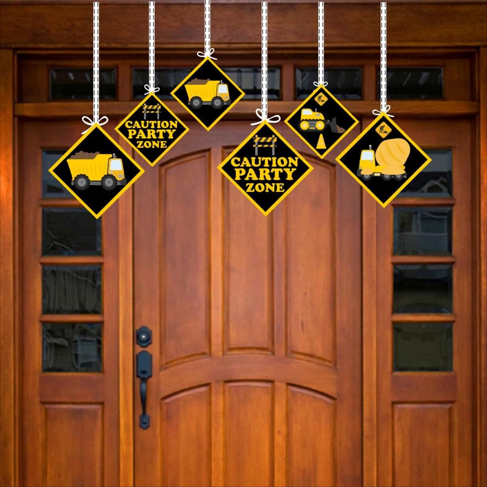 Balloonistics Construction Theme Hanging Decorations Double-Sided Cardstock Party Ornaments Excavator, Dump Truck & Road Sign Wall & Ceiling Hangings (Hangings - Pack of 12) thumbnail 3