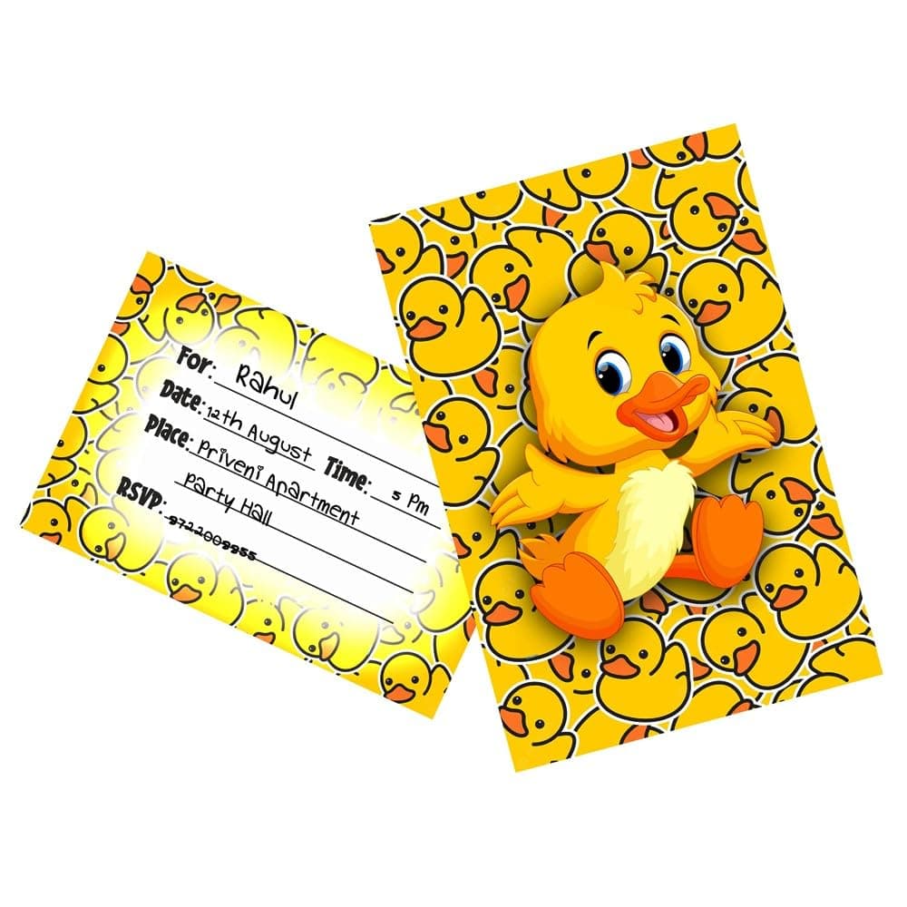 Balloonistics Duck Theme Happy Birthday Invitation Cards with Envelopes - Pack of 10 "One Lucky Duck" Party Invites - Premium Cardstock Double-Sided Rubber Ducky & Bubble Design, Whimsical Bath Time Birthday Supplies (Invite Cards - Pack of 10) thumbnail 1