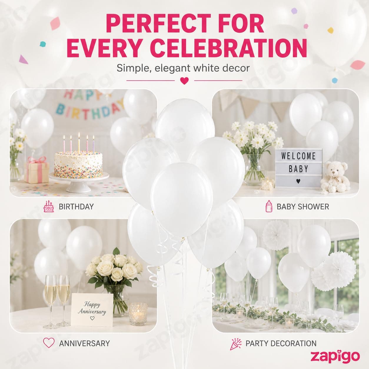 Balloonistics 25-Pack Metallic Pearl Finish White Latex Balloons – Shiny Pearlescent White Balloons for Wedding, Baby Shower, Christening & Elegant Party Decoration thumbnail 5
