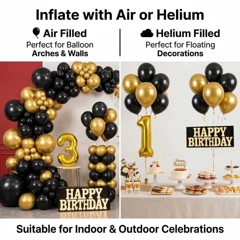 Balloonistics 18th Birthday Decoration Combo Kit - 40 Inch Gold Foil Number Balloon, LED Marquee Light, 50 Black & Gold Balloons, Happy Birthday Banner, Balloon Pump & Glue Dots thumbnail 4