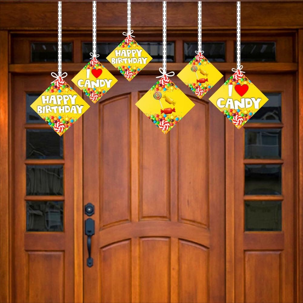 Balloonistics Candy Theme Happy Birthday Hanging Decorations - Pack of 12 Double-Sided Cardstock Swirls & Cutouts - Sweet One, Candyland, and Lollipop Party Supplies, Includes Ribbons & Hooks (Hangings - Pack of 12) thumbnail 3