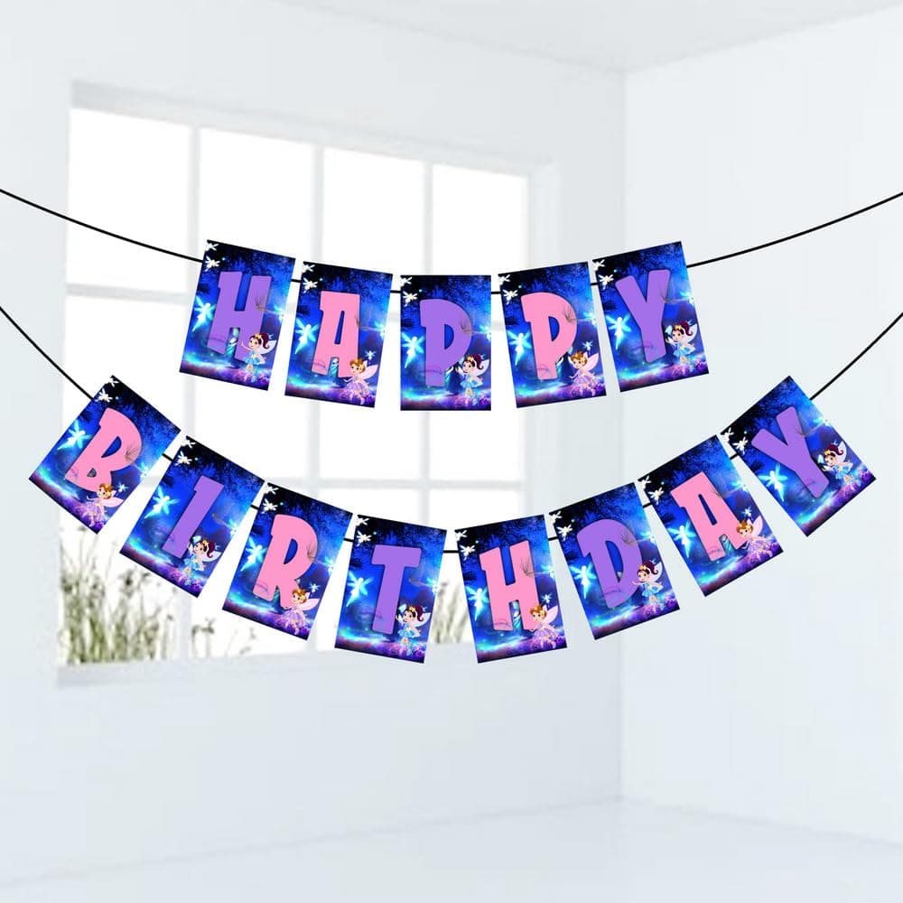 Balloonistics Fairy Theme Happy Birthday Banner - "Enchanted Forest" Floral Bunting - Premium Cardstock Magical Pixie & Garden Bloom Decoration with Ribbons, Whimsical Tea Party & Birthday Backdrop (Happy Birthday Banner)