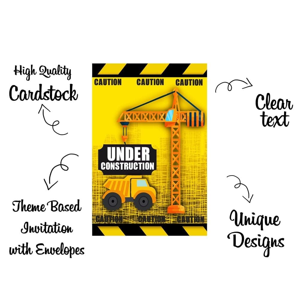 Balloonistics Construction Birthday Invitations Double-Sided Cardstock Party Invite Cards Excavator & Dump Truck Theme for Boys (Invite Card - Pack of 10) thumbnail 5